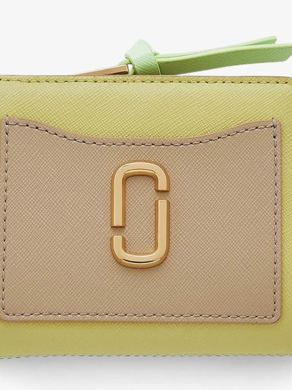 Marc Jacobs Lime Green and Beige Saffiano Wristlet Wallet with Gold Hardware